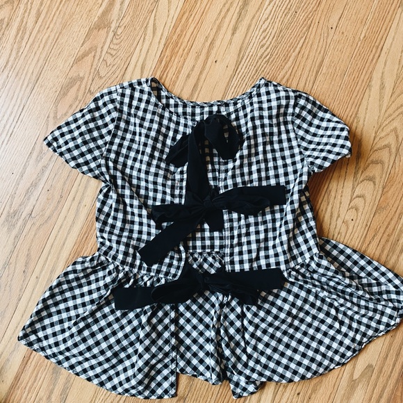 Black & White checkered peplum top with 3 bow tie - Picture 4 of 4